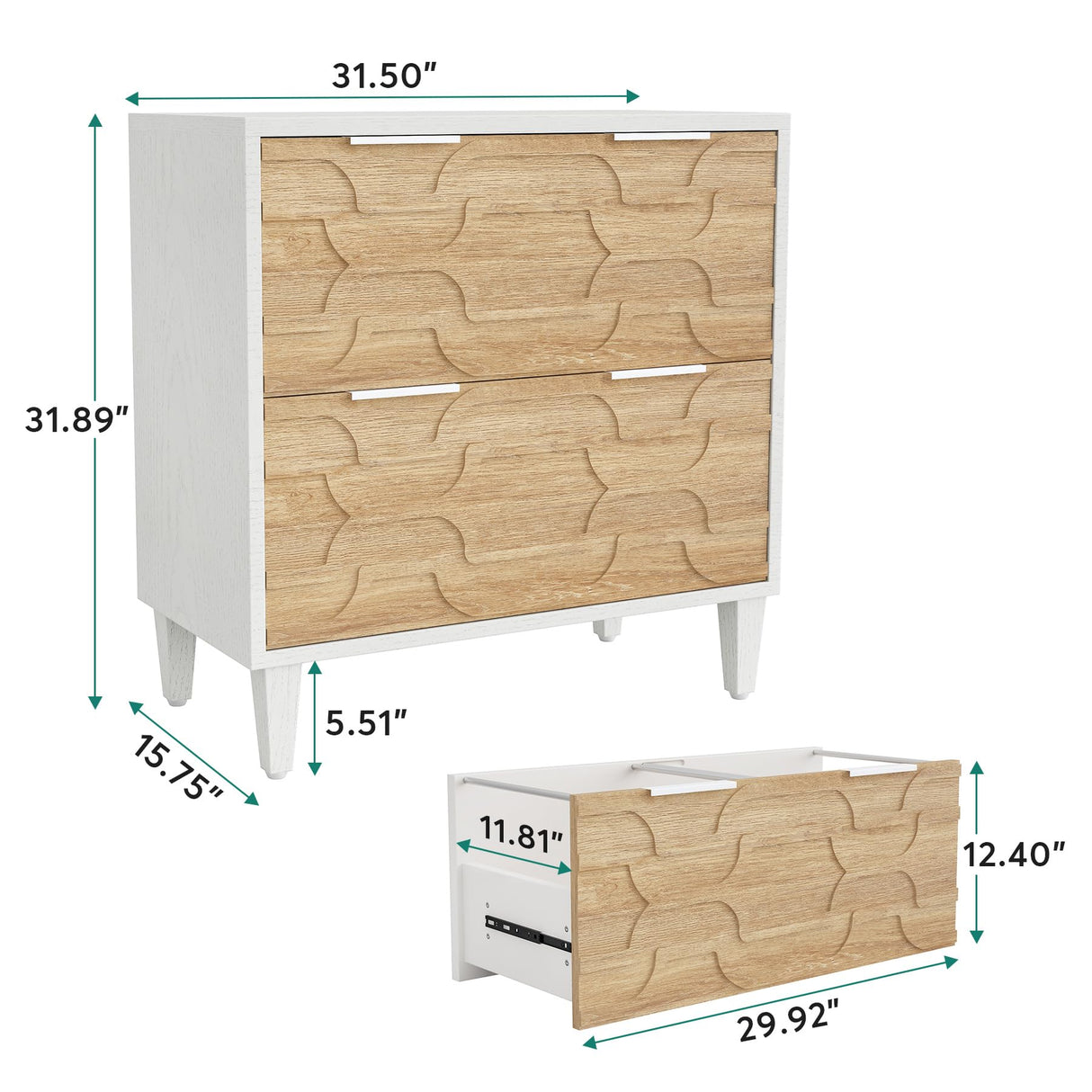 Tribesigns 2-Drawer File Cabinet, Lateral Filing Cabinet for A4/Letter/Legal Size, Office Storage Cabinet, Printer Stand with Storage Drawer for Home Office, White & Walnut Tribesigns