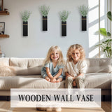 Wall Planters for Indoor Plants - 4 Pack Wood Wall Vases for Dried Flowers & Artificial Plants Modern Farmhouse Wooden Vase for Living Room Bedroom Kitchen Wall Decorations - Black TYLCC