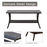 Rilyson Patio Tables Outdoor Coffee Table - Wicker Rattan Coffee Tables with 2-Tier Storage Shelf Side Table for Porch Deck Balcony Garden Outside Rectangle Brown Rilyson