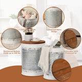 Poofzy Farmhouse End Tables Set of 2, Galvanized Metal Decor Side Table with Wood Lid, Coffee Table Storage Stool for Living Room (White) Poofzy