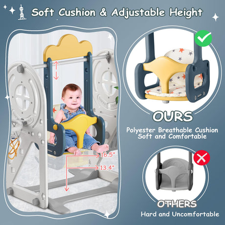 BIERUM Toddler Slide for Toddlers Age 1-3 with Basketball Hoop and Swing, Baby Slide for Kids Ideal Gift, Indoor Outdoor Backyard Playground Blue Yellow BIERUM