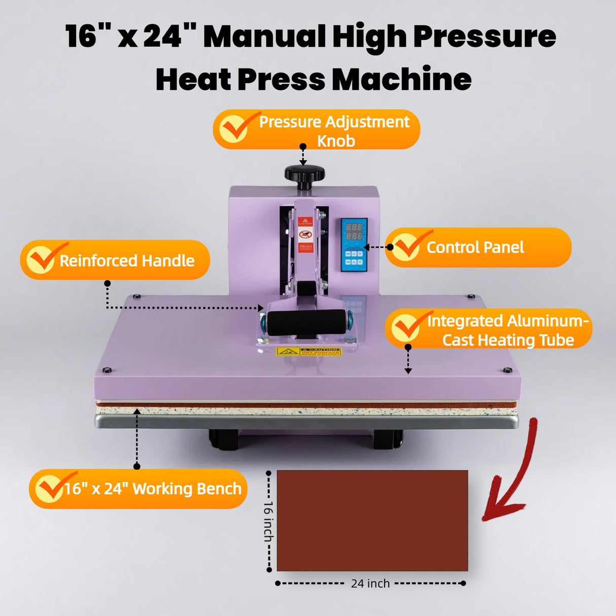 16x24 Heat Press Machine for T Shirts, 1.8-2kw, 72.77lbs High Pressure, Slide Out Sublimation Heat Transfer Press Suitable for Industrial, Small Business, or Home Use. (Purple, 16x24 Manual) Generic