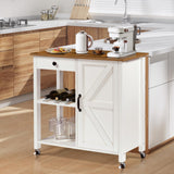 4 EVER WINNER Kitchen Island Cart, Farmhouse Kitchen Island with Drawer Wine Rack, Kitchen Cart Microwave Cart with Storage, Adjustable Shelf Island Table for Kitchen, Living Dining Room, White 4 EVER WINNER
