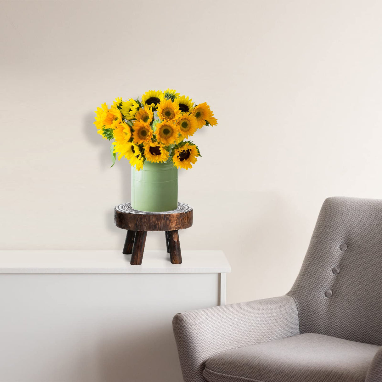 TOPZEA Set of 2 Mini Wooden Stool Display Stand, Wood Riser for Bonsai, Flower Pot, Small Potted Plant Stands Round Rustic Planter Stools Pedestal Risers for Garden, Patio, Home TOPZEA