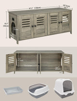 DINZI LVJ Litter Box Enclosure for 2 Cats, Hidden Litter Box Furniture with Double Rooms, Dual Cat Litter House, Front Doors, 47.2" Wooden Hidden Cat Washroom, Side End Table, TV Stand, Gray Wash DINZI LVJ