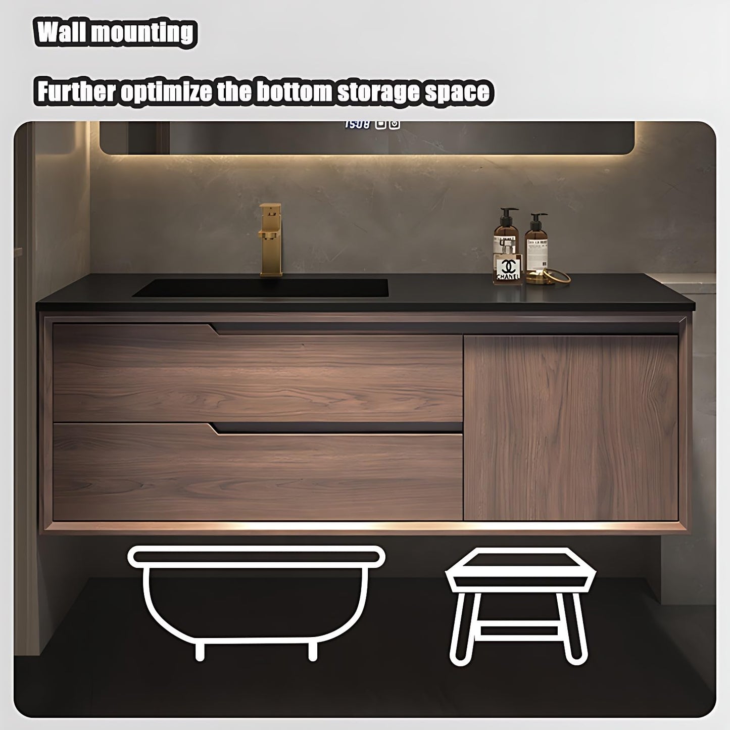 ZGNBSD Double Sink Bathroom Vanity - Bathroom Vanity with Smart LED Defog Mirror Cabinet ＆ Abundant Storage Space, Floating Double Bathroom Vanity, Solid Wood Material (60'')