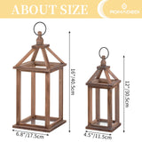 Romadedi Farmhouse Wood Candle Lantern - 12" / 16" Set of 2 Rustic Wooden Lanterns Decorative Candle Holder Home Decor Wedding Table Centerpiece Indoor Outdoor Fireplace Decorations, Brown Romadedi