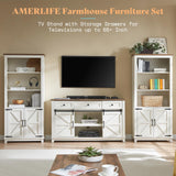 AMERLIFE Farmhouse TV Stand for Televisions up to 65 Inchs, Entertainment Center with Sliding Barn Doors and Storage Drawers, 59" TV Stand with Cabinets, Antique White AMERLIFE