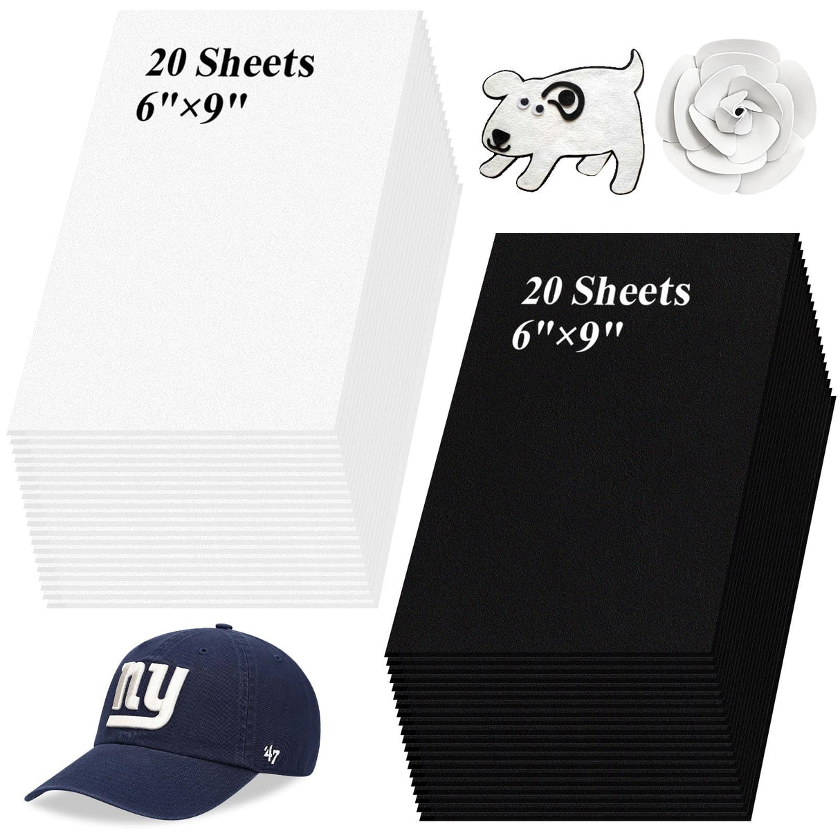 Akamino 40 Pcs 3mm Embroidery Puffy Foam, 6 x 9 Inch EVA Foam Sheets for 3D Embroidery Arts and Crafts, Craft Foam for Cosplay Costume, Hand Sewing, Embroidery Machine, DIY Projects (Black, White) Akamino