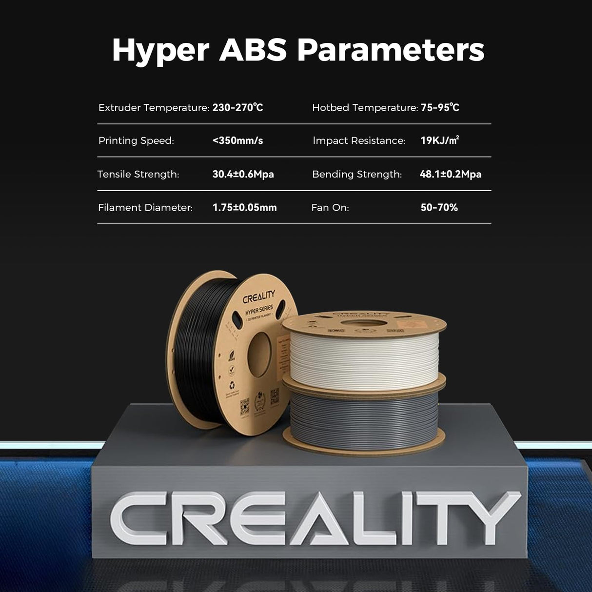 Creality Hyper ABS Filament for K1/K1 Max/K1C, Official 3D Printer Filament ABS 1.75mm for High-Speed Printing Convenient Open Printing ABS Filament, 1kg(2.2lbs) Spool Fit Most 3D Printer(Gray) Creality