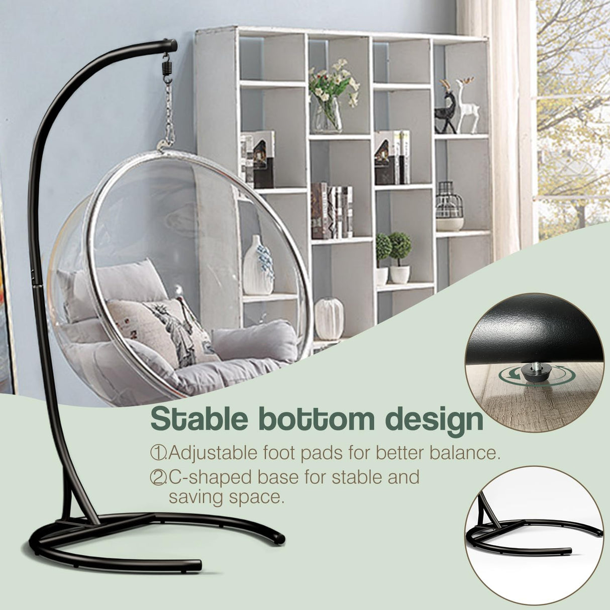 Hammock Stand Only Max 300lbs Hammock Chair Stand Only Heavy Duty Hanging Chair Stand Only 360 Degree Rotation C Stand Frame for Egg Chair Indoor Outdoor Porch Swing, Black YEEFY