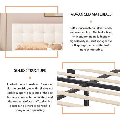 alazyhome Twin Size Upholstered Platform Bed Frame with Button Tufted Velvet Headboard Wood Slat Support Easy Assembly No Box Spring Needed Beige