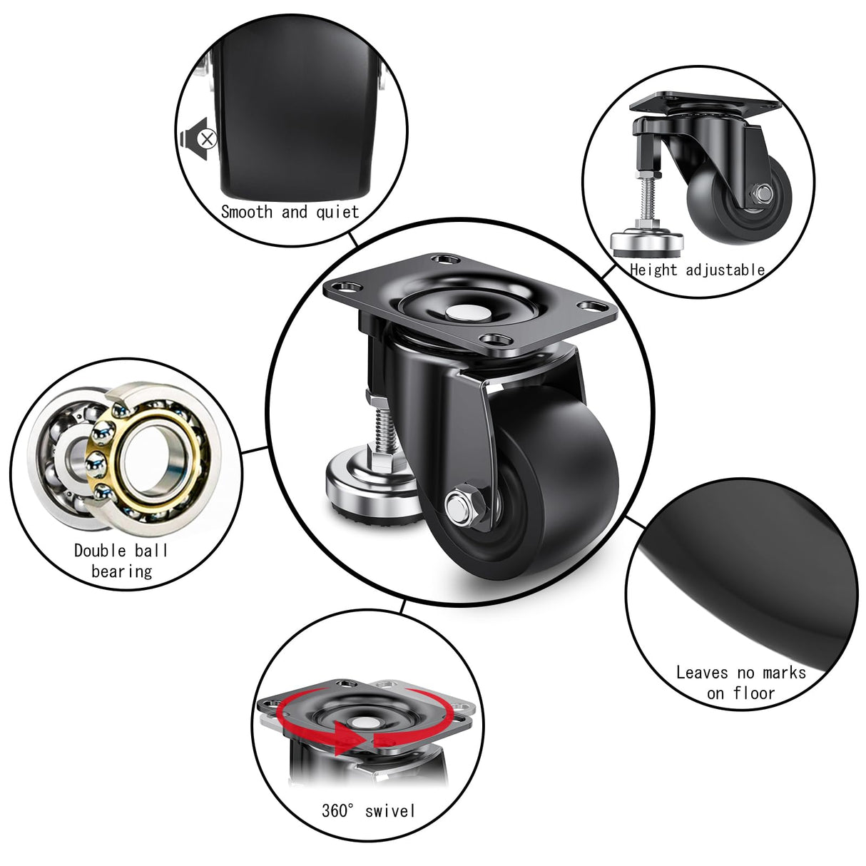 COOWOO 3" Leveling Plate Caster Wheels with Adjustable Anti-Vibration Leveling Foot Pad Heavy Duty Swivel casters for Workbench, Machine Equipment, COOWOO