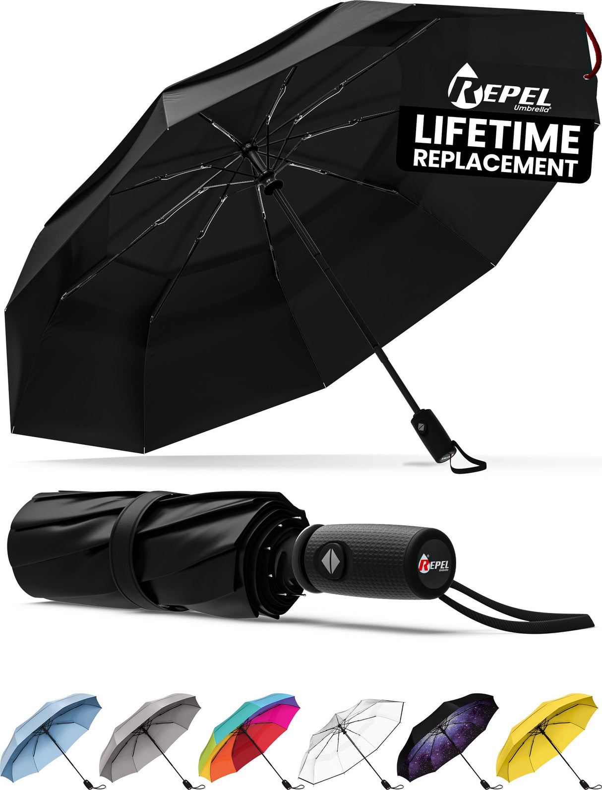 Repel Umbrella Windproof Travel Umbrellas for Rain - Easy Auto Open Close, Durable & Compact Umbrella, Strong Fiberglass Frame, Waterproof Canopy - Backpack, Purse, Portable Umbrella for Travel Repel Umbrella