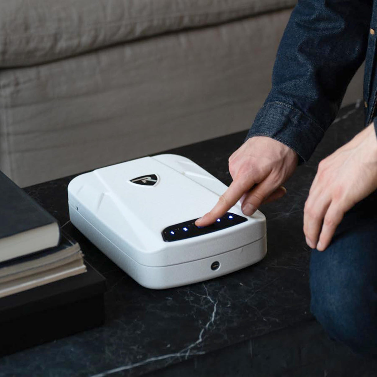 RPNB Gun Safe, Biometric Gun Safe for Handgun, Pistol Safe for Nightstand with Biometric Fingerprint, Digital Backlit Touchpad,White RPNB