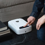 RPNB Gun Safe, Biometric Gun Safe for Handgun, Pistol Safe for Nightstand with Biometric Fingerprint, Digital Backlit Touchpad,White RPNB