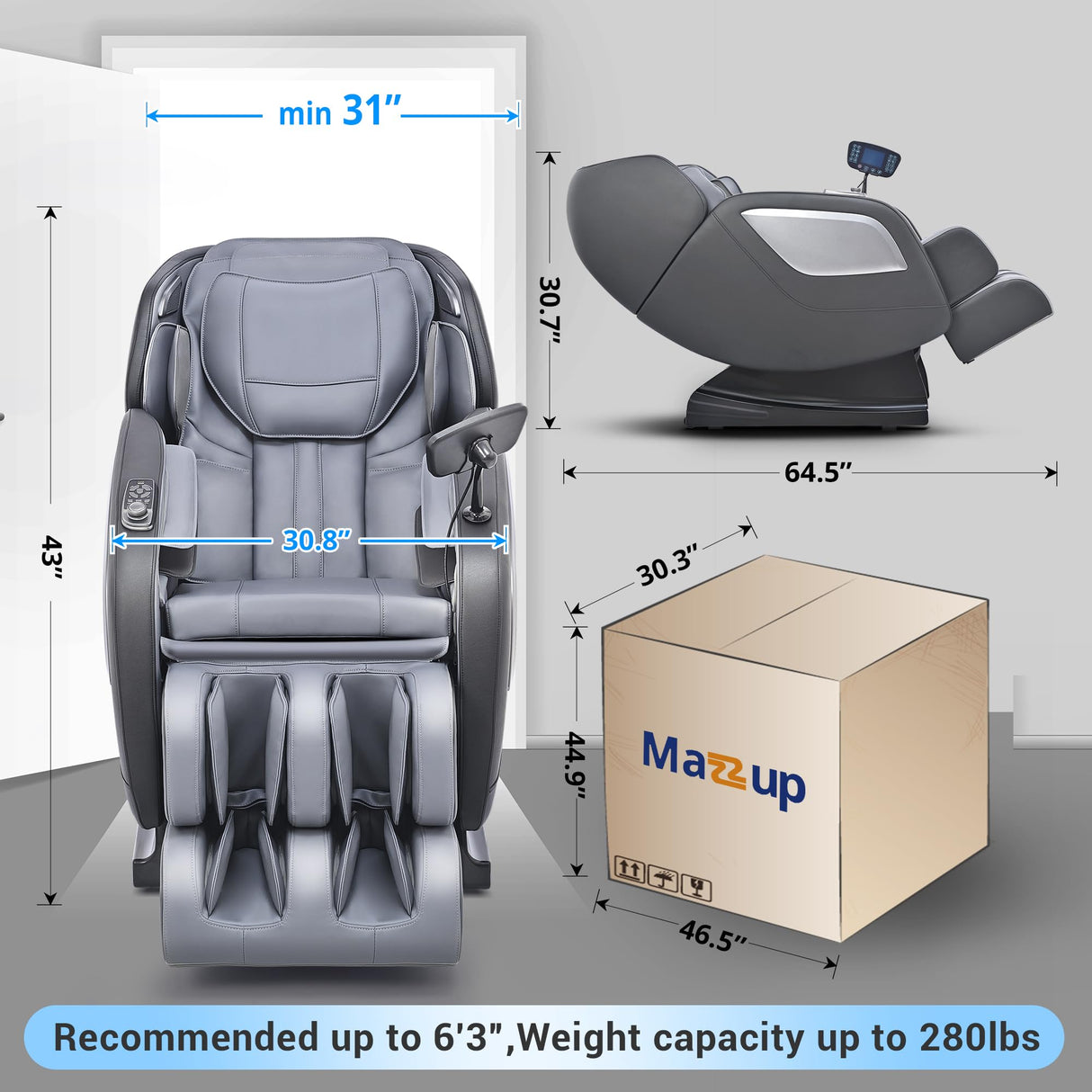 Mazzup Full Body Zero Gravity Shiatsu Massage Chair with Fully Assembled, LCD Screen, Shortcut Keys, USB Charging Port, Heat, for Loved Ones, Parents, Black Mazzup