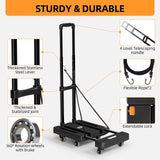 Folding Hand Truck, 500 LB Heavy Duty Luggage Cart, Utility Dolly Platform Cart with 6 Wheels & 2 Elastic Ropes for Luggage, Travel, Moving, Shopping, Office Use, Black TROOZY
