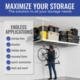 SafeRacks 4 ft x 8 ft Overhead Storage Rack Adjustable 24 in - 45in Height (White) With Accessory Pack With 5-Piece Hook Accessory Pack SafeRacks