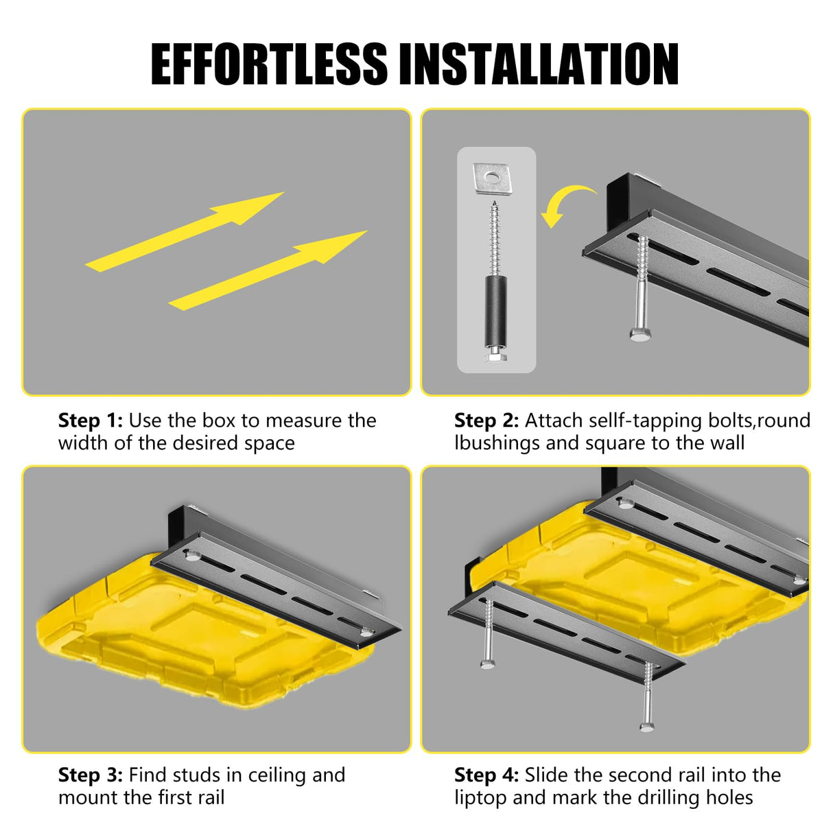 TOPTGO Overhead Garage Storage Rack,Garage Ceiling Storage Racks for Utility Bins,Overhead Tote Storage Rail System,Heavy Duty Ceiling Rack Storage Rails System Supports Most Bins(5 Pack for 4 Bins) TOPTGO