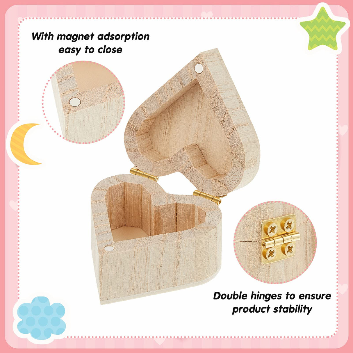 Taiyin 16 Pieces Valentine's Day Wood Box Heart Shaped Unfinished Wood Box with Magnetic Hinged Lid for Valentine's Day Wedding Anniversary Jewelry Craft Storage Taiyin