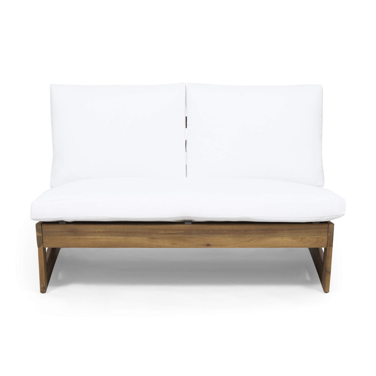 Great Deal Furniture Kaitlyn Outdoor Acacia Wood Loveseat with Cushions, Teak and White GDFStudio