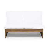 Great Deal Furniture Kaitlyn Outdoor Acacia Wood Loveseat with Cushions, Teak and White GDFStudio