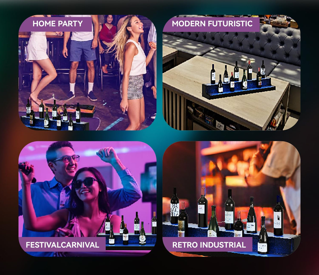 WODRAWER LED Lighted Liquor Bottle Display, 40 Inch 2 Tier Acrylic Bottle Display Rack, Wine Rack Multi-Color Lighting Modes for Home Bar, Party WODRAWER