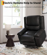 SLEKVERSA Power Lift Recliner Chair, Home Theater Seating with Lumbar Support, Faux PU Leather Recliner Sofa Adjustable Back and Legs, Elderly Power Recliner Chair for Living Room, Black SLEKVERSA