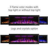 Rodalflame 60" WiFi-Enabled Electric Fireplace Insert, APP Smart Control, Wall Mounted&Recessed Linear Fireplace Heater with Thermostat, Flame&Top Lights, Log&Crystal, Timer RODALFLAME