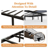 HAOARA Queen Size Metal Platform Bed Frame with 2 Storage Drawers & LED Light, Velvet Button-Tufted Headboard with Outlet & USB Charging Port, Heavy Duty, Brown Wooden Panel, No Box Spring Needed HAOARA