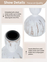 NUPTIO Taper Candle Holders Decor: Set of 3 Wooden Candlestick Holders Mantel Decor - Boho Farmhouse Rustic White NUPTIO