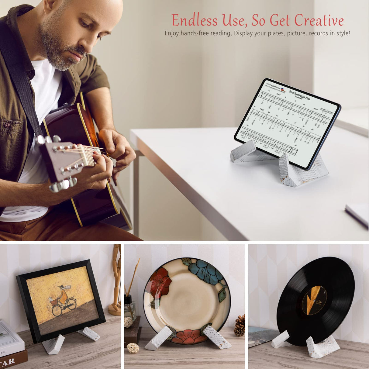 EFFORTICH Cookbook Stand, Wooden Recipe Book Holder, Cook Book Stand for Kitchen Counter, Multifunctional Display Stand, Kitchen Counter Decor - White EFFORTICH