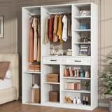 Armoire Wardrobe Closet with 2 Drawers, 81” H Wooden Wardrobe Closet with 10 Storage Shelves and 2 Hanging Rod, White Modern Armoire, Clothing Storage Cabinet Organizer Combination, Bedroom Furniture Gyfimoie