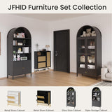 JFHID 73'' Arched Metal Storage Cabinet, Modern Kitchen Pantry with Glass Door, Drawer & Adjustable Shelves, Curio Display Bookcase for Kitchen, Dining or Living Room JFHID