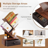 Giantex 5-Tier Tree Bookshelf with Drawer - Freestanding Retro Small Book Storage Rack for Small Place, Kids Room Wooden Decorative Bookcase with Storage for CDs, Magazines, Books, Brown Giantex