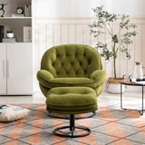 TRIPLE TREE Modern Swivel Accent Chair, Mid-Century Lounge Chair and Ottoman Set, Velvet Upholstered Button Tufted Recliner Chair, Reading Chair with Footrest for Living Room Indoor Bedroom, Green TRIPLE TREE