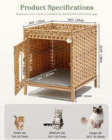 SETVSON Cat Litter Box Enclosure Hidden Litter Box Furniture with Metal Heightened Feet, Rattan Handwoven Cat House with Litter Mat, Hidden Litter Box Furniture for Bedroom Living Room Natural SETVSON
