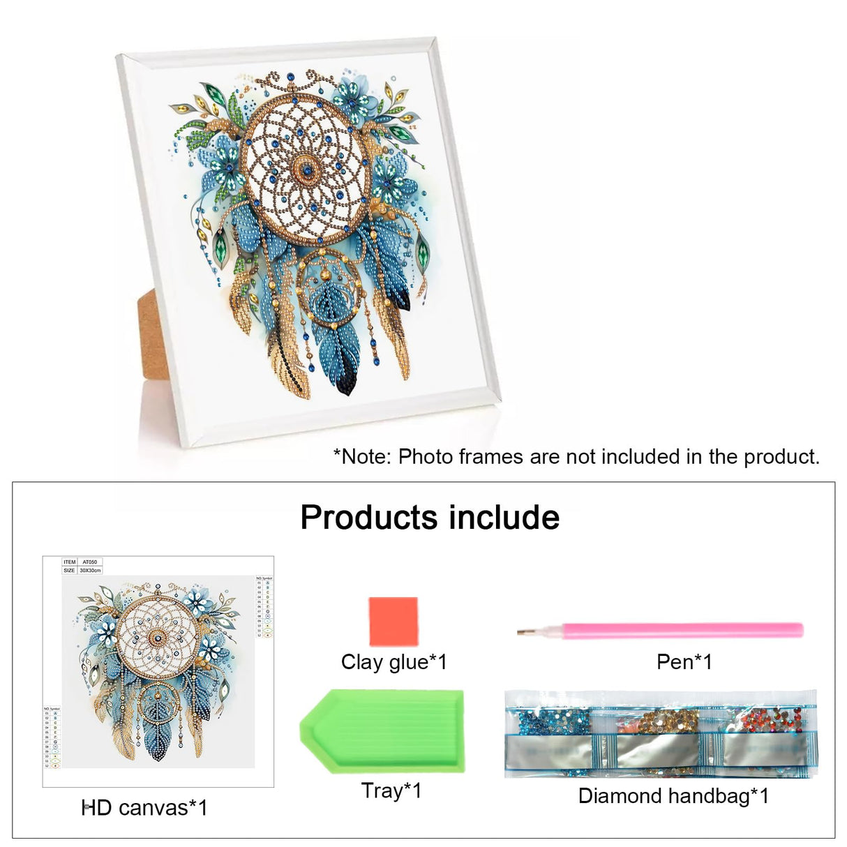 Diamond Art Painting Kits for Adults, 5D Special Shape Diamond Art Kits for Beginners, Crystal Rhinestones Diamond Art Painting for Home Wall Decoration Gift 12×12inch, Dreamcatcher with Feathers AiYuanzsh