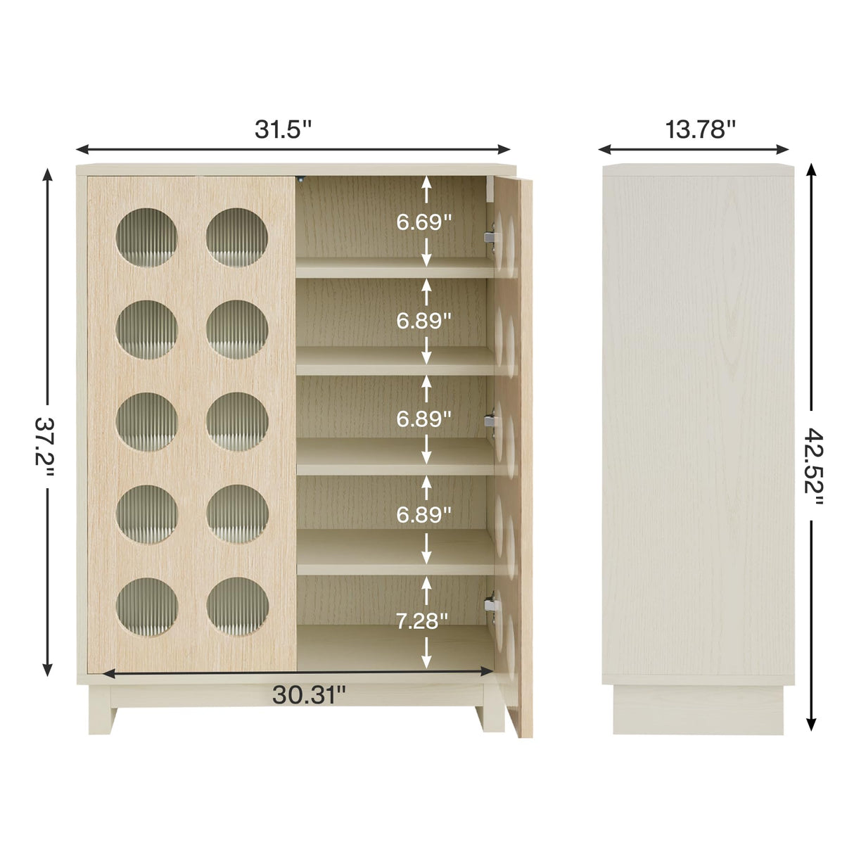 Tribesigns Shoe Cabinet with Adjustable Shelves: Modern Storage Buffet Cabinet with Acrylic Doors and LED Light, 5-Tier Wood Shoe Storage Organizer for Entryway, Living Room, Beige and Natural Wood Tribesigns