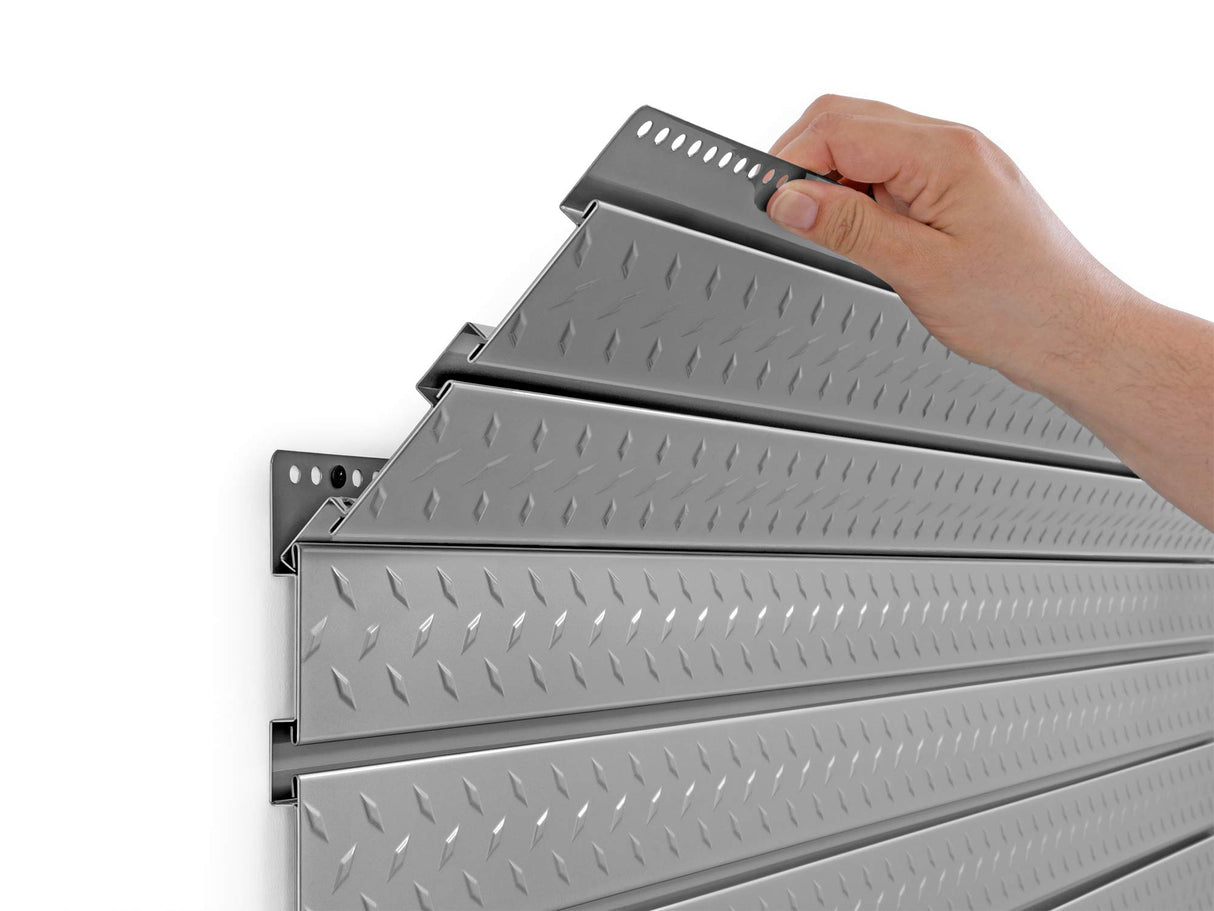 NewAge Products Pro Series 56-Inch x 24.5-Inch Diamond Plate Silver Slatwall Backsplash, Heavy Duty Steel Garage Wall Organizers, 51713 NewAge Products Inc.
