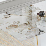 hohoedc 71 Inch White Dining Table Set for 8 with 0.4 Inch Thick Faux Marble Pattern Tempered Glass Tabletop & 8 PU Leather Chairs, 9-Piece Rectangle Kitchen and Dining Room Table Sets hohoedc