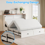 PUREMIND Full Size Murphy Bed Cabinet with Mattress - Solid Wood - Hideaway Chest Beds Frame with Storage Drawers, USB Charging Ports - Space Saving Cabinet Bed for Guest Room PUREMIND