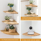 Corner Shelves, Floating Corner Shelf, Set of 2 7inch Solid Oak Wood Wall Shelves, Round End Wall Mount with Wire Hole Shelving for Small Plant for Bedroom Kitchen, Living Room Conamily