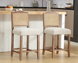 EALSON Counter Height Bar Stools Set of 4 Farmhouse Barstools with Rattan Back Comfortable Upholstered Bar Chairs Mid Century Wood Breakfast Counter Stools for Kitchen Island, Linen Beige EALSON