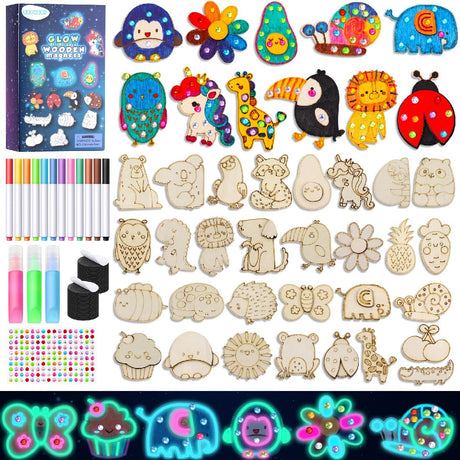 EAPHANT Kids Crafts, 30 PCS Arts and Crafts Painting Kits for Kids Activities Wooden Magnets to Paint EAPHANT