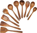 Wooden Spoons for Cooking,10 Pcs Natural Teak Wooden Kitchen Utensils Set Wooden Utensils for Cooking Wooden Cooking Utensils Wooden Spatulas for Cooking BOKALAKA