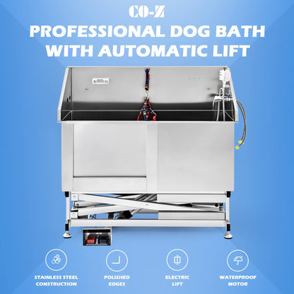 CO-Z 50 Inch Electric Dog Bathing Station for Large Dogs, Height Adjustable Stainless Steel Dog Pet Washing Station, Professional Dog Grooming Tub with Electric Lift, Pet Wash Bath Station Max 75" H