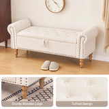 Furniliving 51” Storage Bench, End of Bed Bench with Button-Tufted Large Upholstered Storage Ottoman Linen Window Bench with Storage Shoe Cabinet Bench, for Bedroom, Entryway, Closet, Beige Furniliving