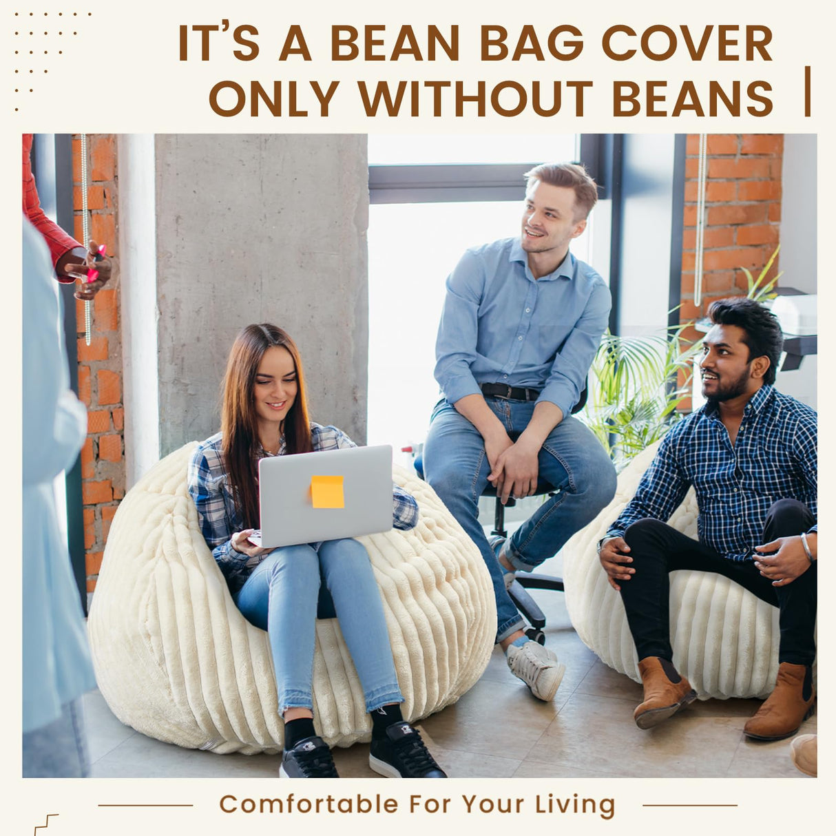 Honeydak Fluffy Stuffed Animal Storage Bean Bag Chair Cover (No Filler) Comfy Bean Bag Cover Without Filling or Home Bedroom Decor Organizing Plush Doll Textile Holder(White,L) Honeydak